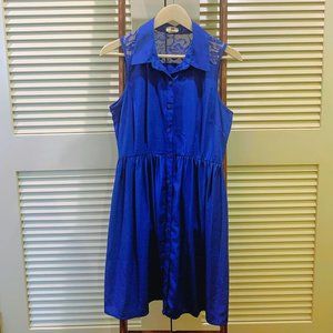 Button-Down Dress w/ Lace Accent (Royal Blue)